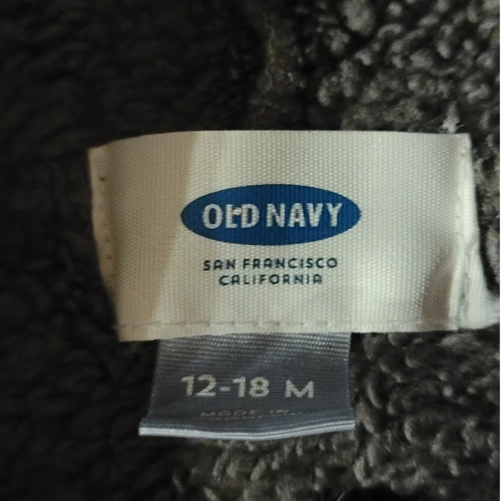 Old Navy Girls Gray Sherpa Fleece Full Zip Hoodie Pink Trim 12-18 Months